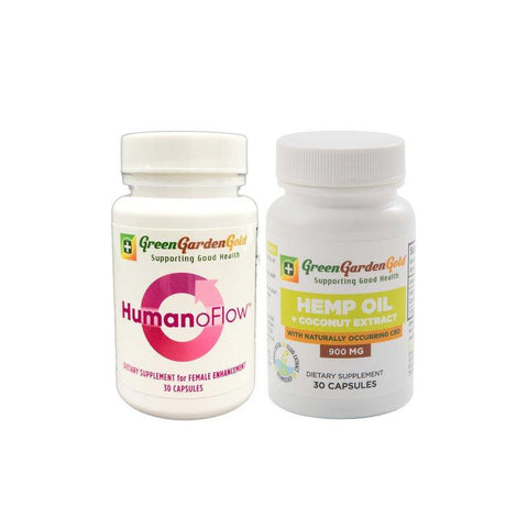 Green Garden Gold: Female Humanoflow & Hemp Oil Capsules Bundle